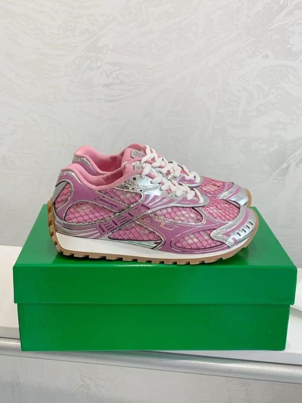 Bottega Veneta Pink Mesh Retro Runner Sneakers